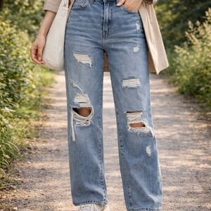 SO‎ High Rise Straight Distressed Ripped Jeans Women's Size 9 High Rise